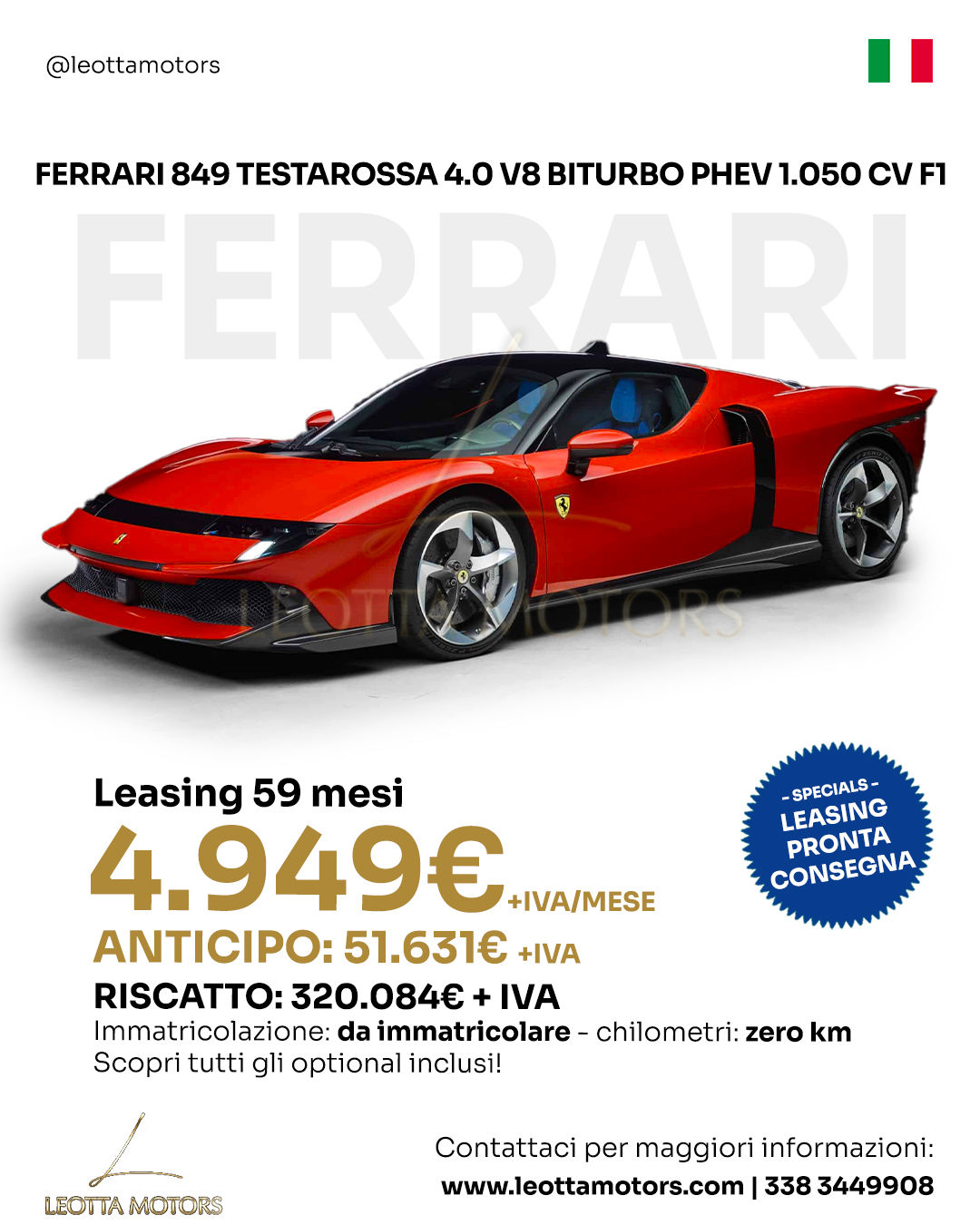 FERRARI 849 TESTAROSSA 4.0 V8 BITURBO PHEV 1.050 CV F1