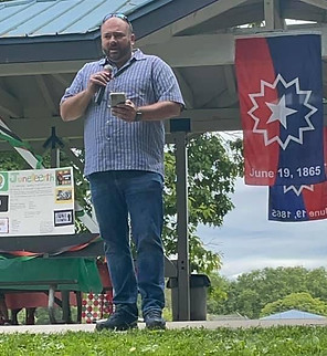 Mayor, Geoffrey Thomas, speaks at Monroe's Juneteenth celebration.
