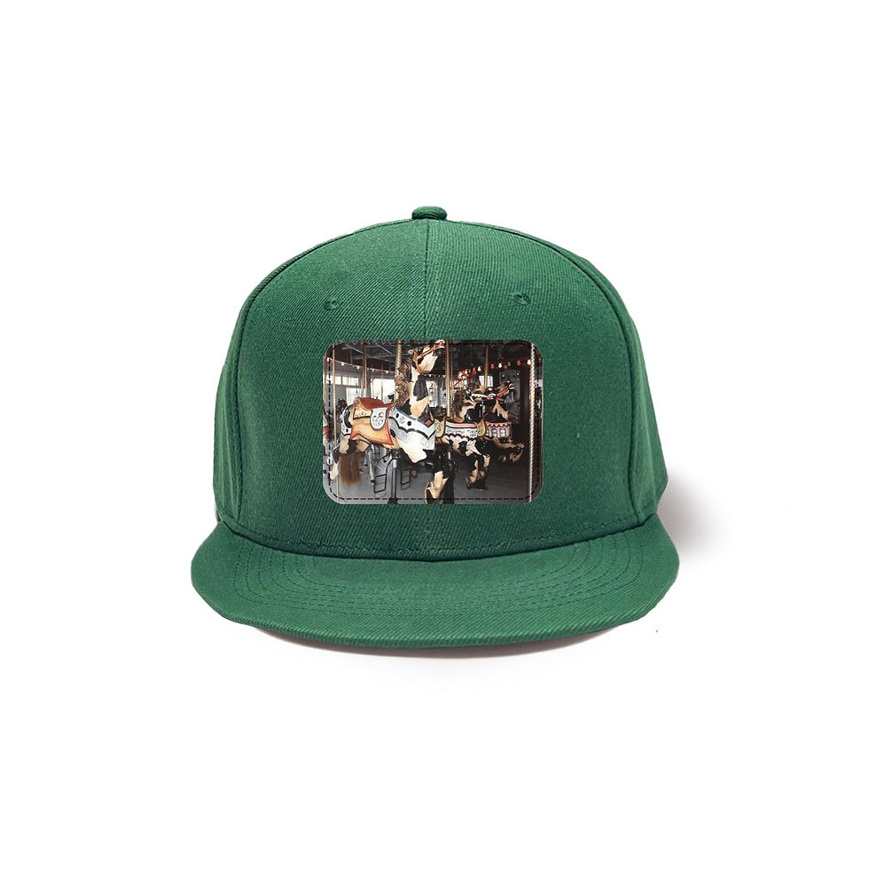 Thumbnail: Lake Compounce Carousel Pinto Horses Snapback Hat with Metal Buckle