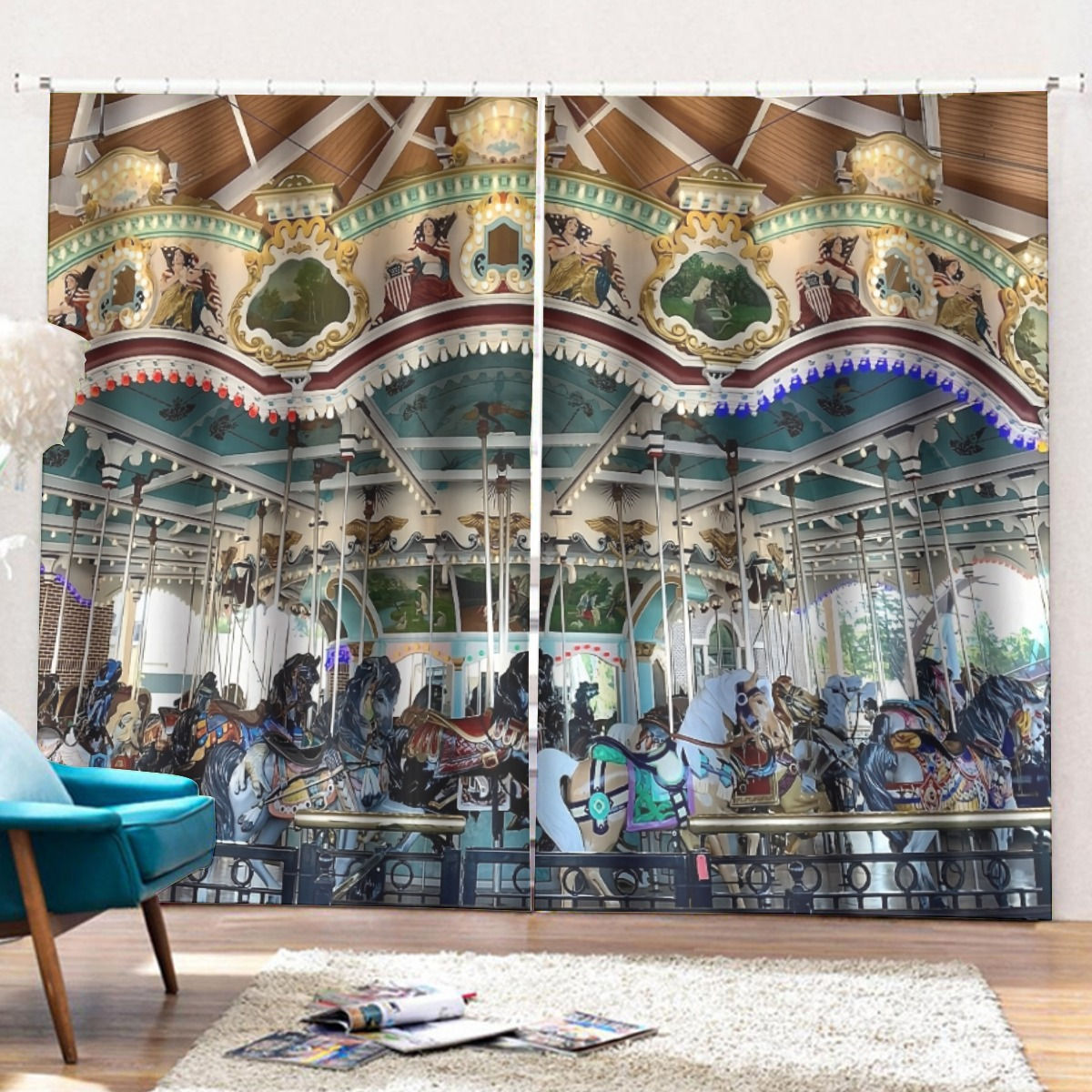 Hershey Park Carousel Curtains with Hooks Large Size