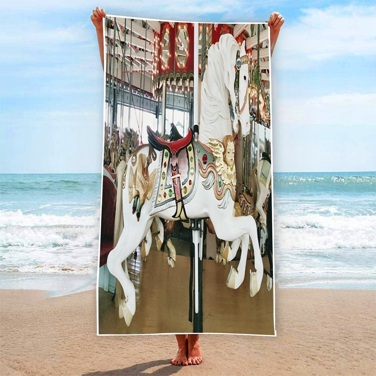 Rye Playland Park Carousel Angle Rectangular Beach Towel