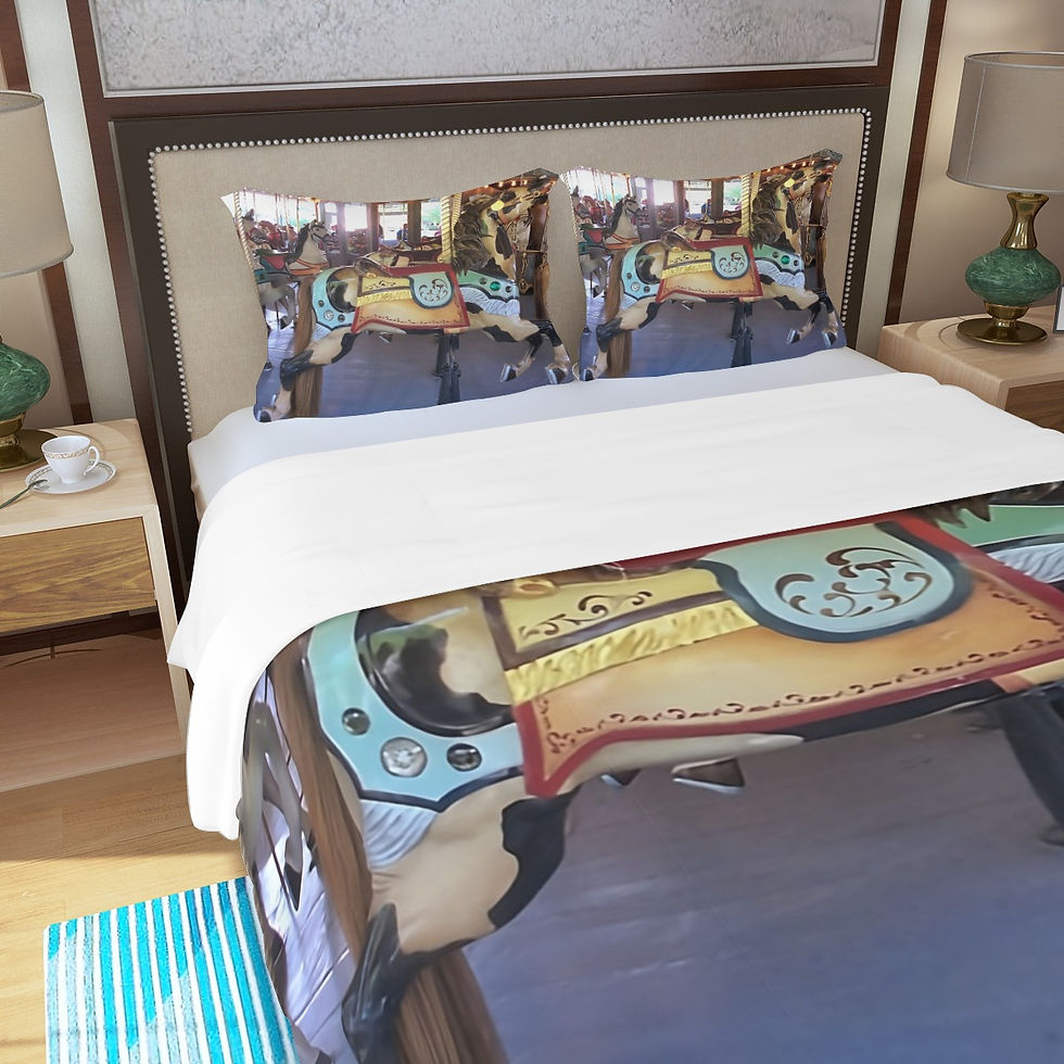 Lake Compounce Carousel Pinto Jumper Horse Three Piece Duvet Bedding Set