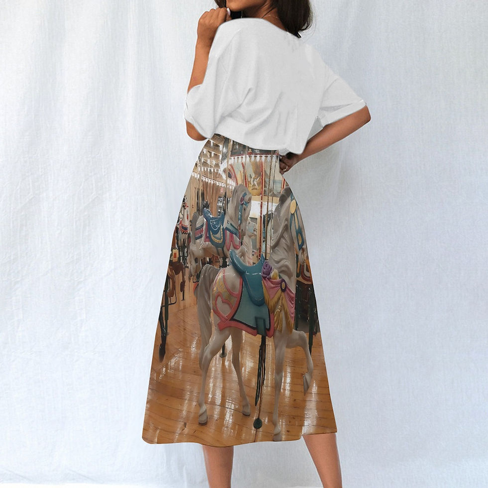 Thumbnail: Sonny's Place Carousel Ride Women's Elastic Waist Dress - Vintage Fun & Comfort