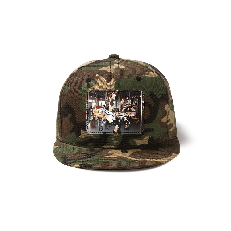 Thumbnail: Lake Compounce Carousel Pinto Horses Snapback Hat with Metal Buckle