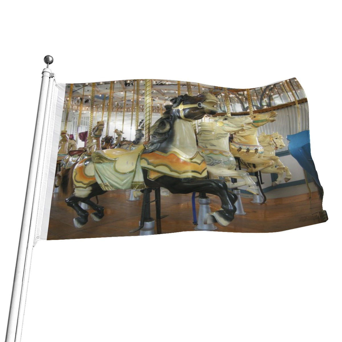 Lighthouse Point Park Carousel Jumper Horses Outside Row Print Flag