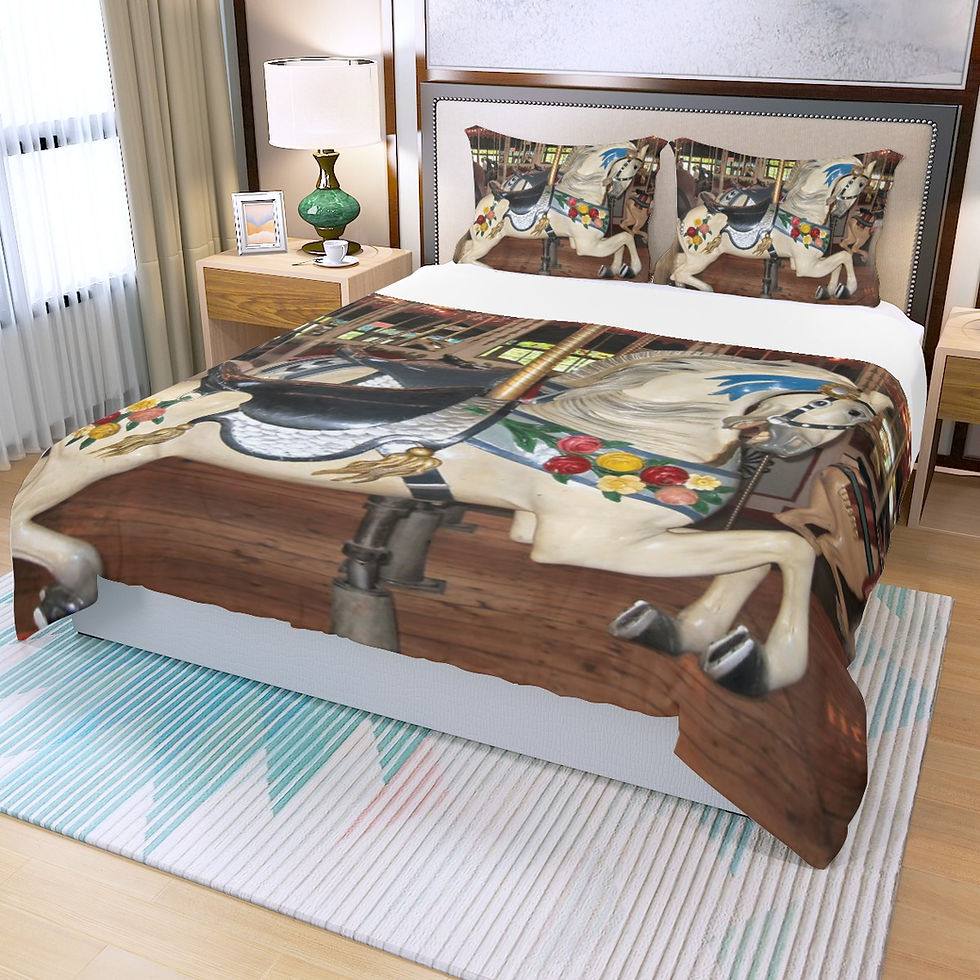 Bushnell Park Lead Horse Carousel Three Piece Duvet Bedding Set