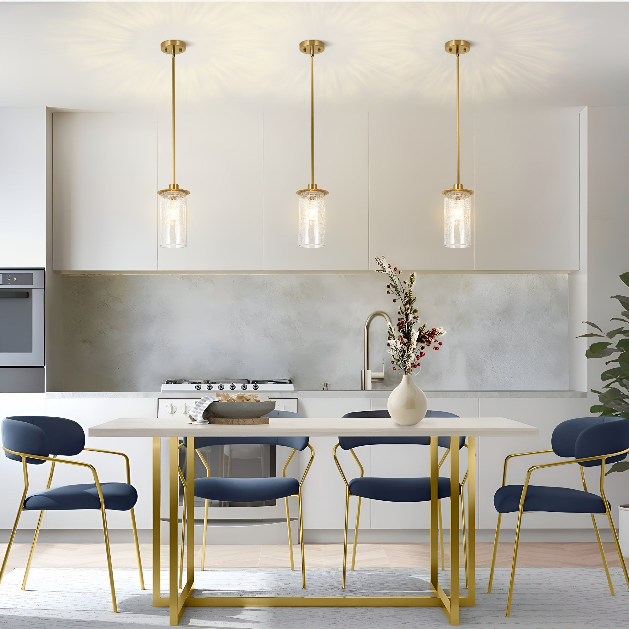 Golden Pendant Light, Modern Crackle Glass Shade Pendant Light Fixtures, Adjusta