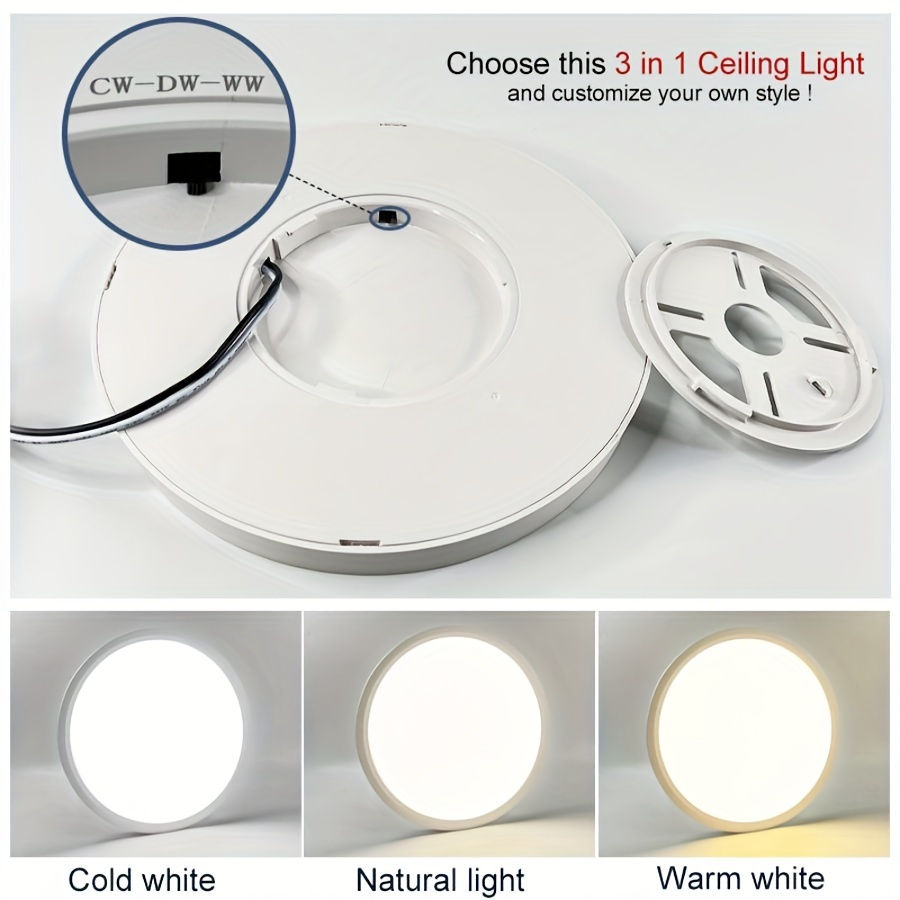 Thumbnail: Ming&Ben 3-in-1 LED Ceiling Light, 14W/24W/34W/44W, Cold White/Warm White/Neutra