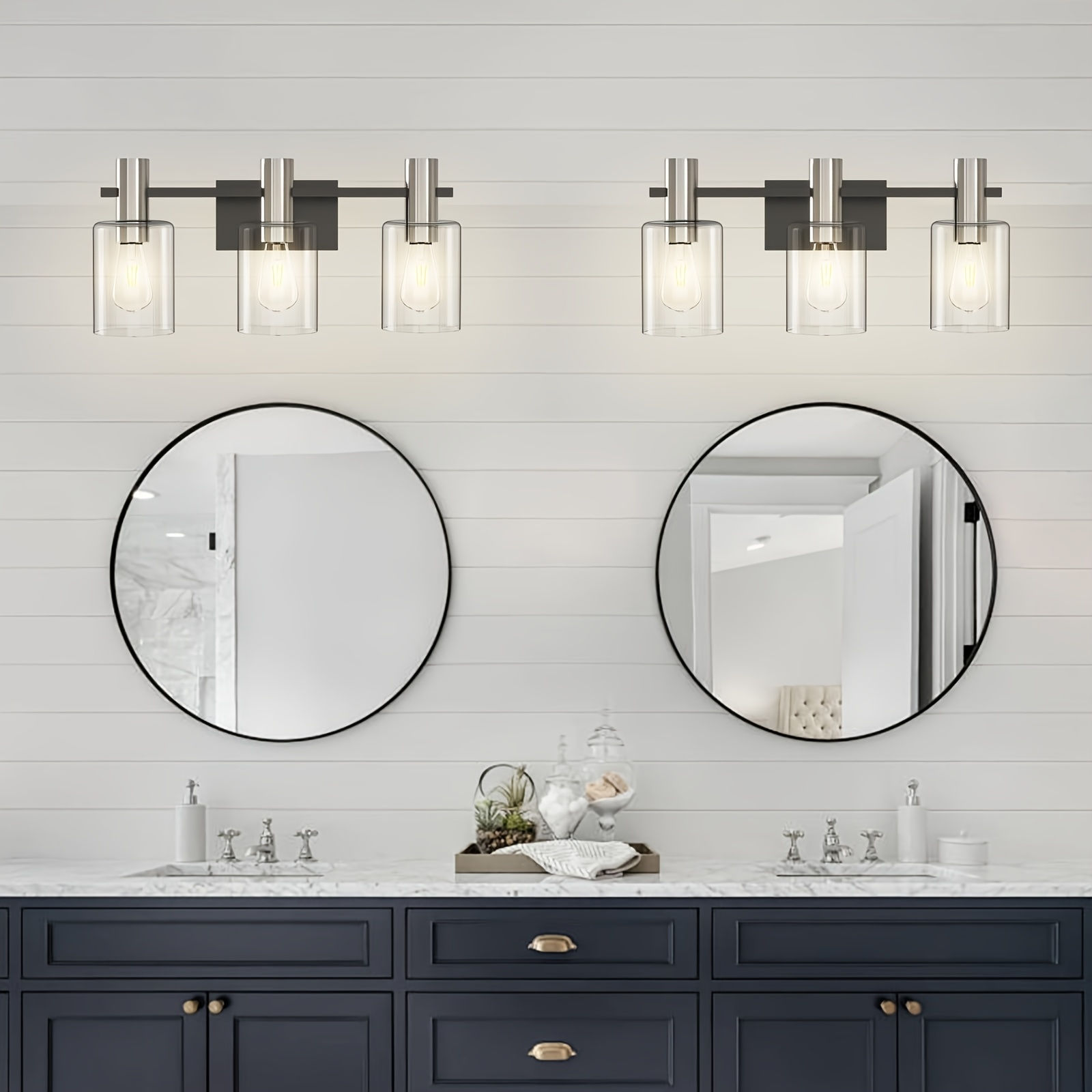 Finktonglan 3 Light Bathroom Light Fixtures, Black And Chrome Vanity Light Fixtu