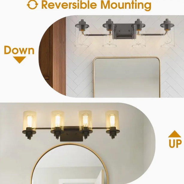 Thumbnail: 4-Light Modern Farmhouse Vanity Light Fixture, Oil Rubbed Bronze Metal Wall Scon