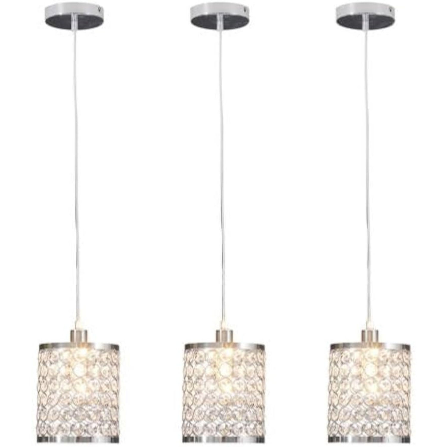 3 Pcs Decorative Crystal Pendant Light, Modern Mini Ceiling Hanging Light Metal 