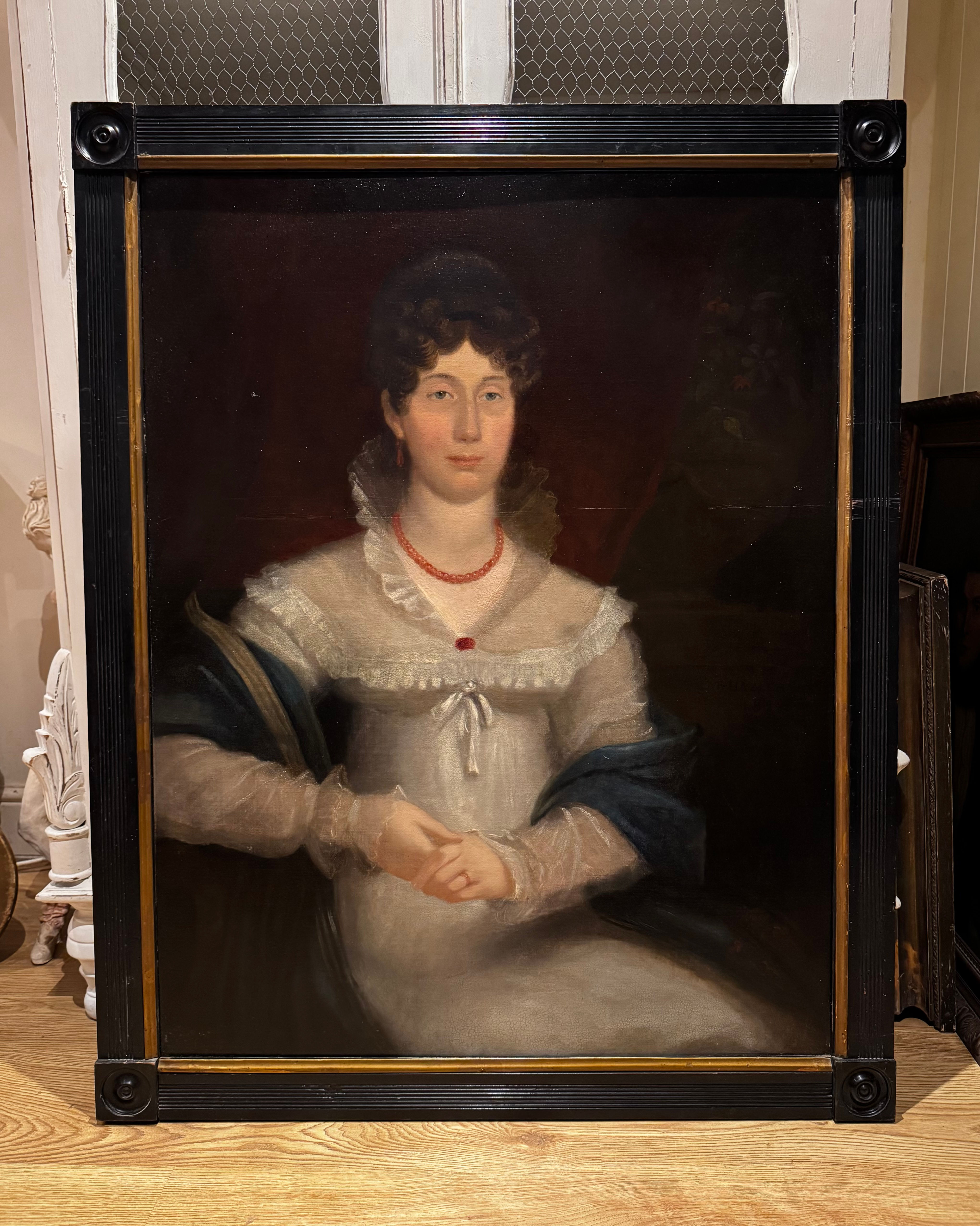 Large Antique 19th Century Oil Painting ‘ Portrait of a Seated Lady’
