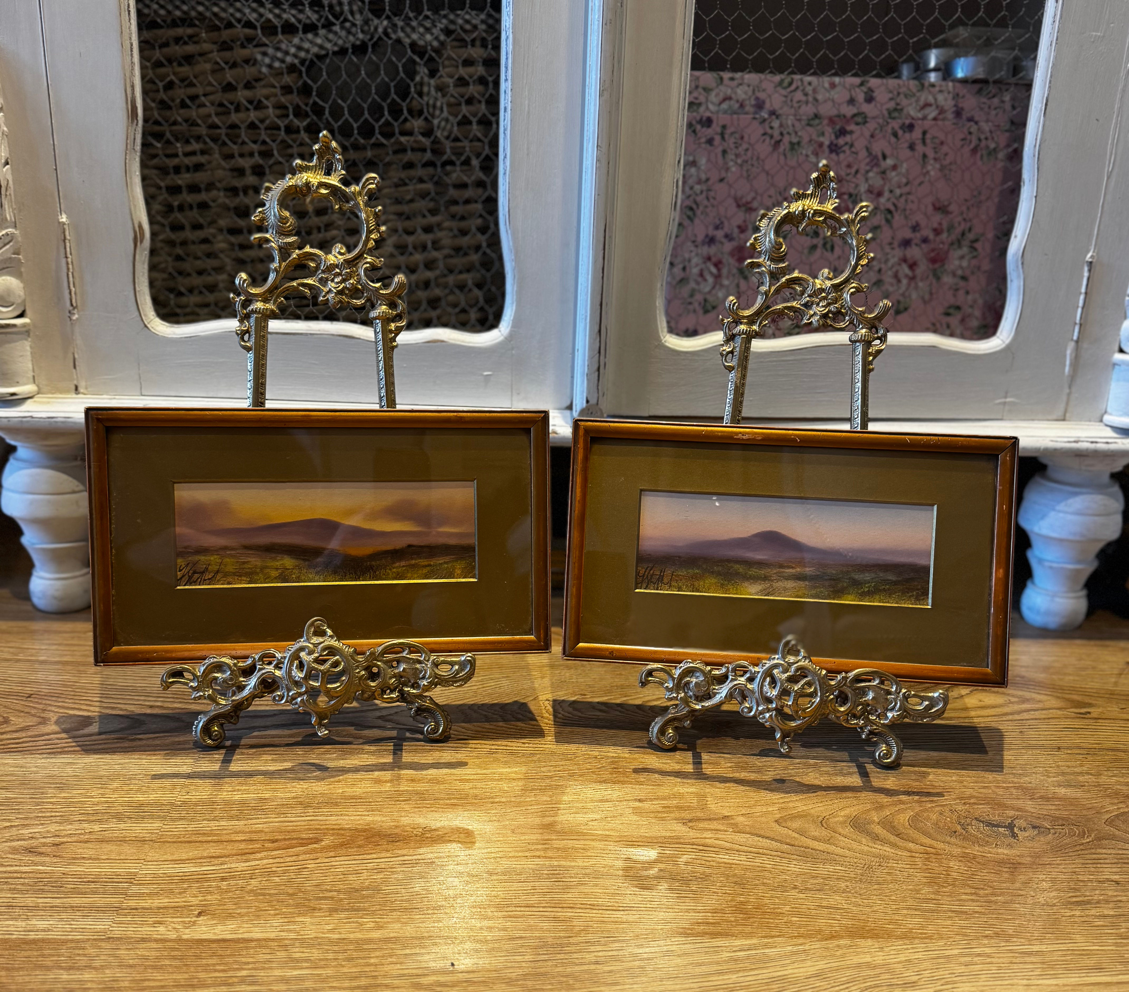 Small Pair of Antique Watercolour Paintings ‘Landscape Moorland Scenes’ 