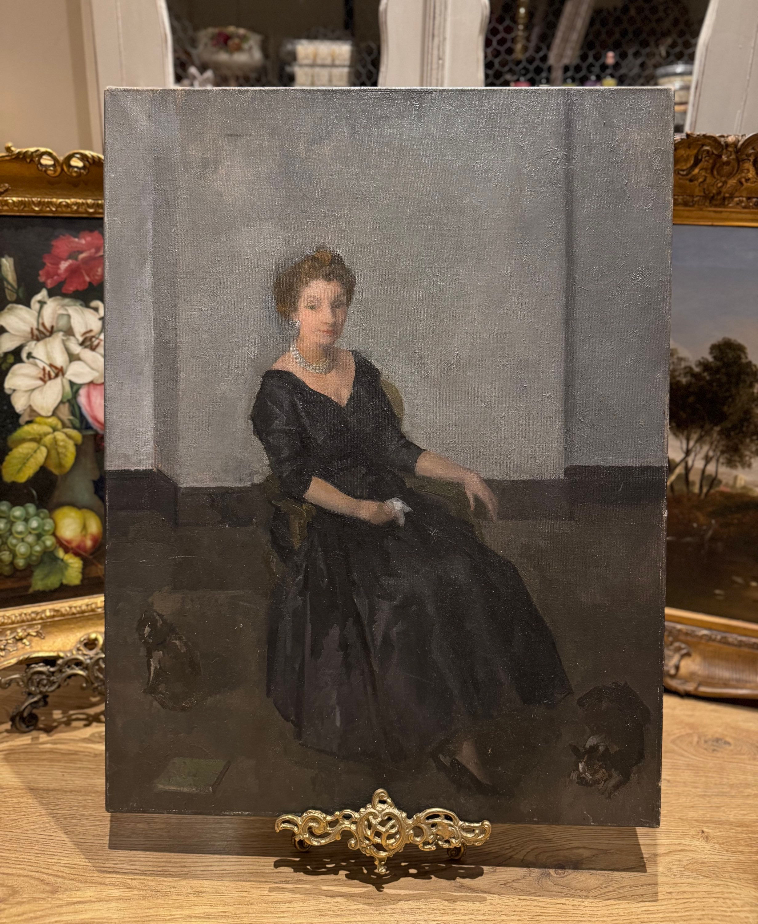 20th Century Oil Painting ‘Portrait of a Lady in Black’  