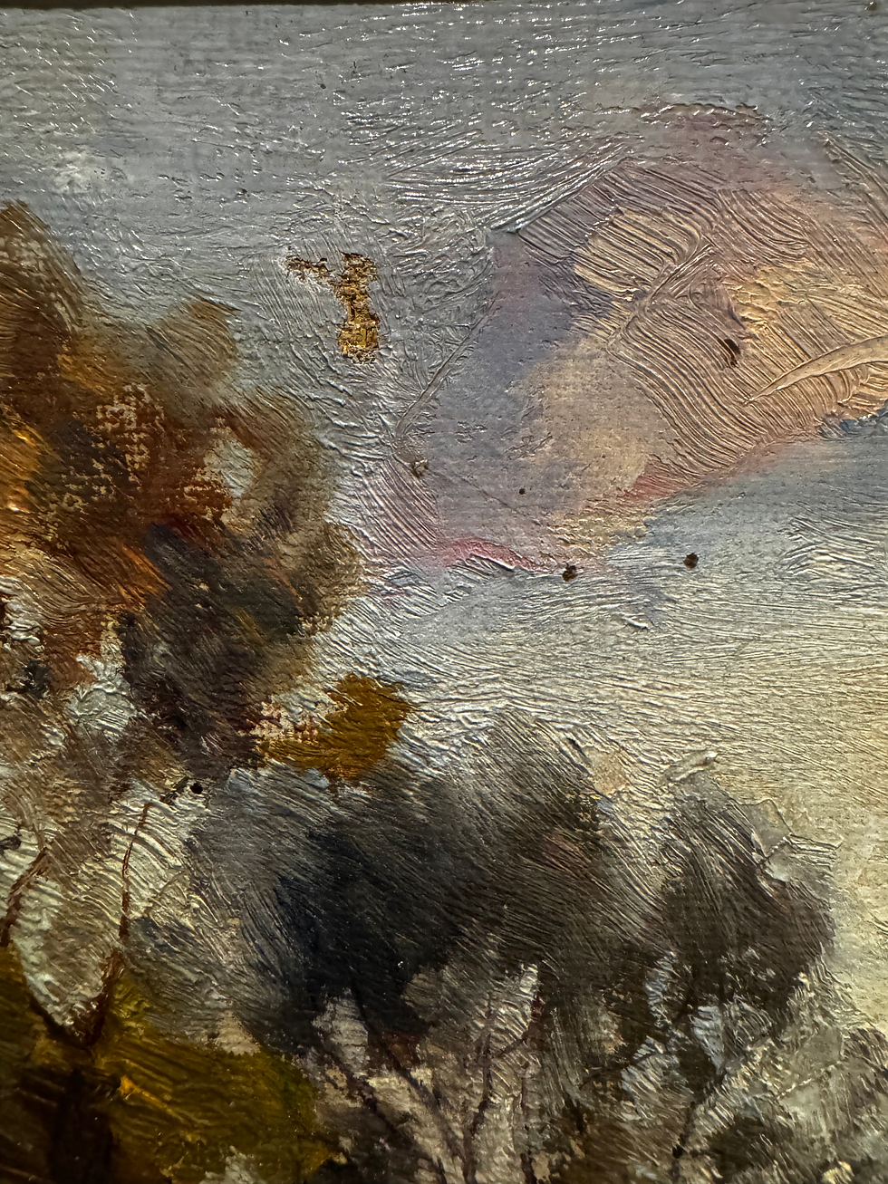 Thumbnail: Antique 19th Century Oil Painting ‘River Landscape with Cottage & Bridge’ 
