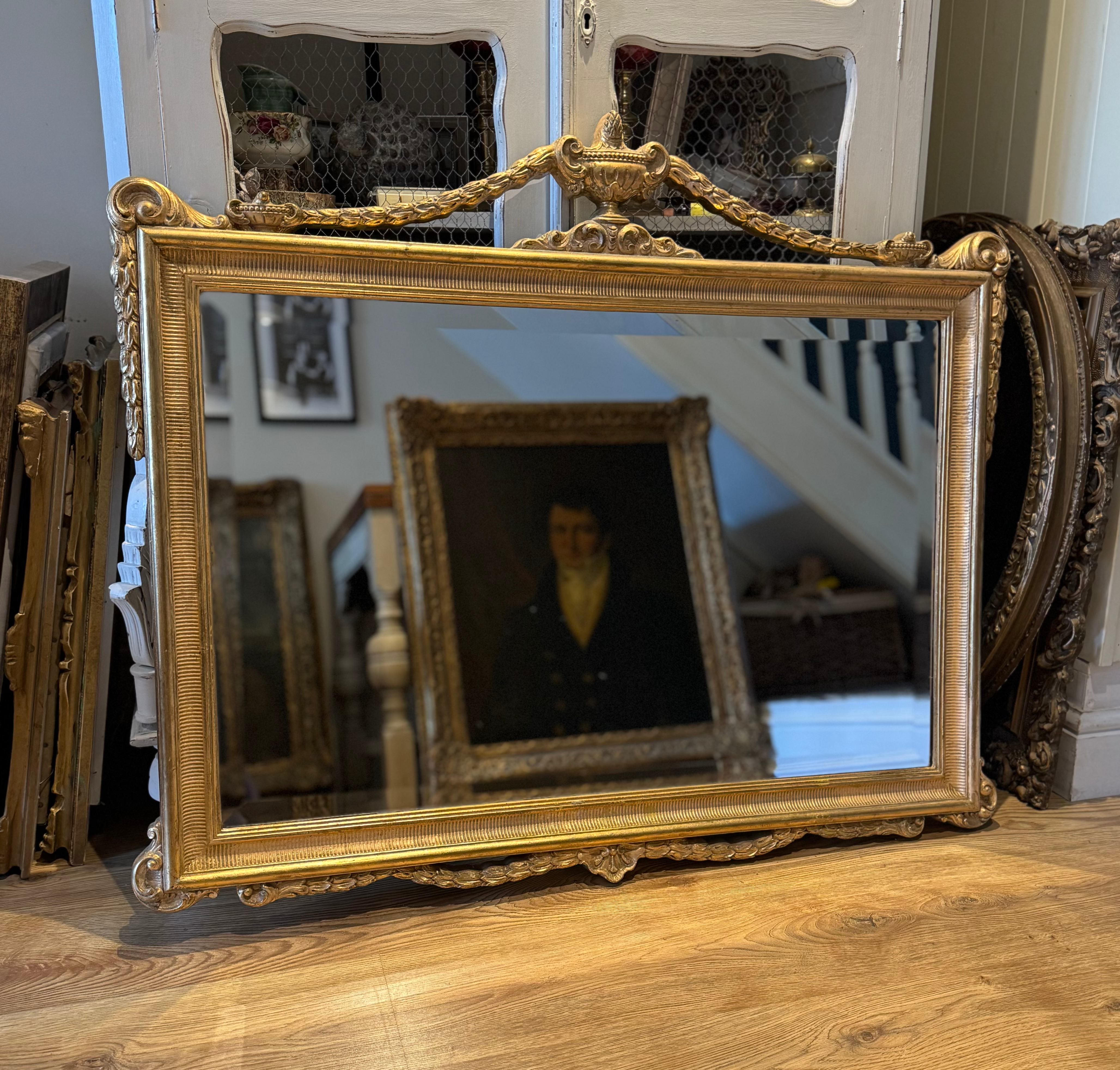 Antique Regency Adam Style Giltwood Bevelled Wall Mirror