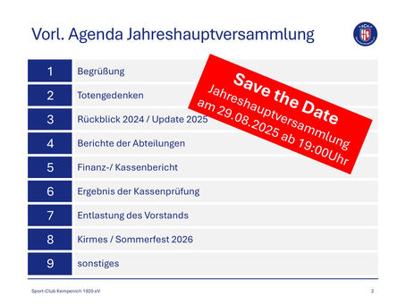 SAVE THE DATE: Jahreshaupt-versammlung