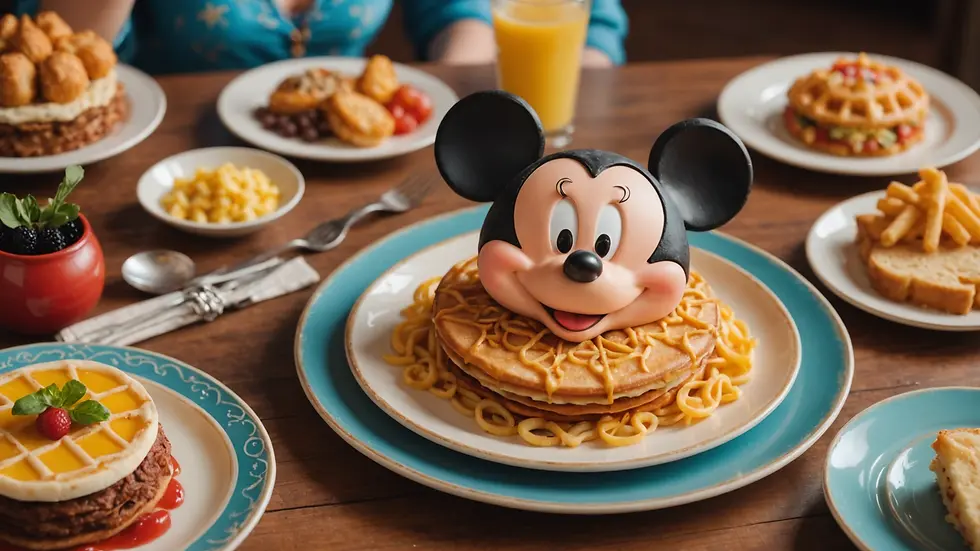 High angle view of a plate of themed Disney food