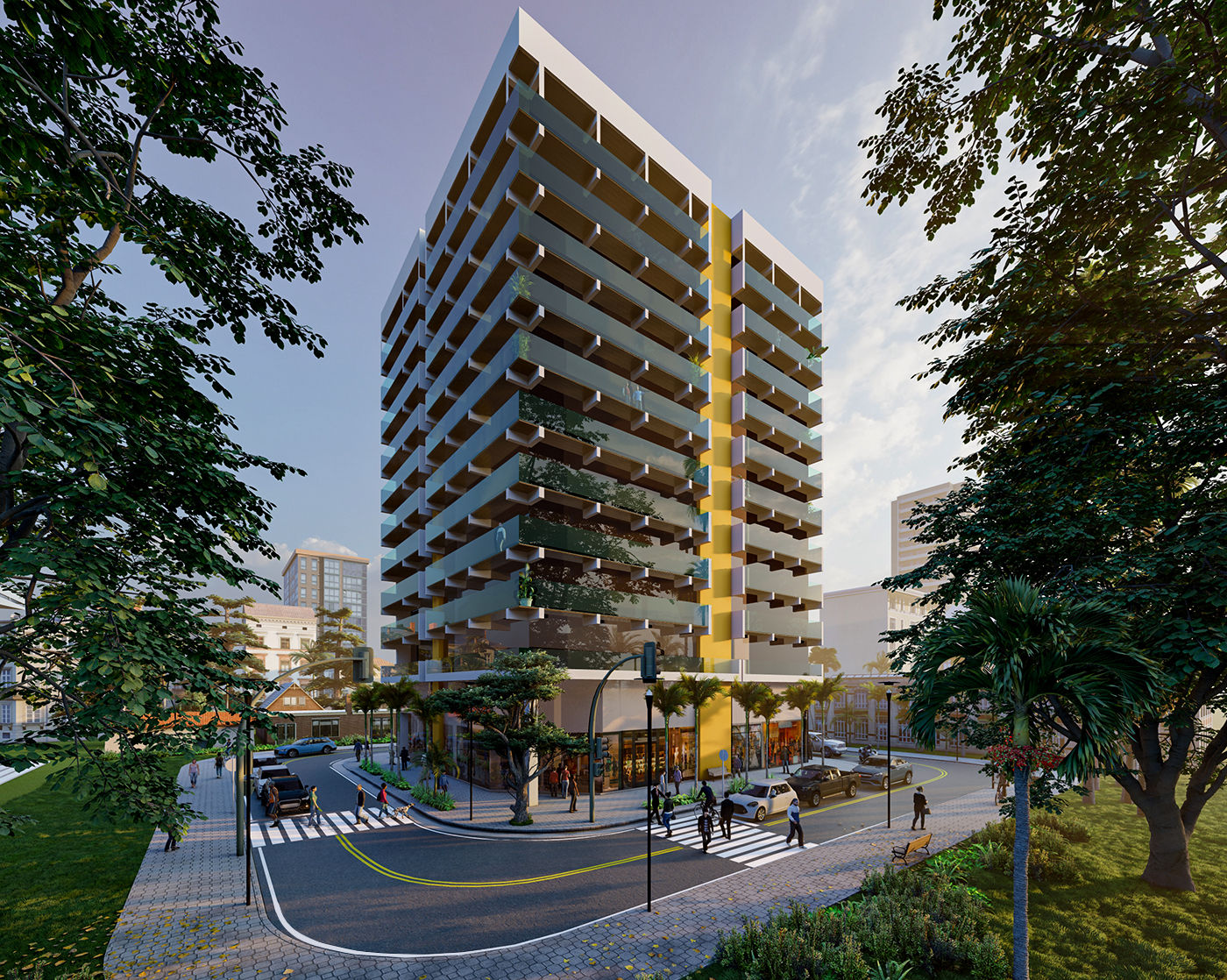 tower, city, 3d renderer, lumion, panoramic view, vista panorâmica, vista aérea, cars, crowd, big city, render realista, archviz, commercial tower, park