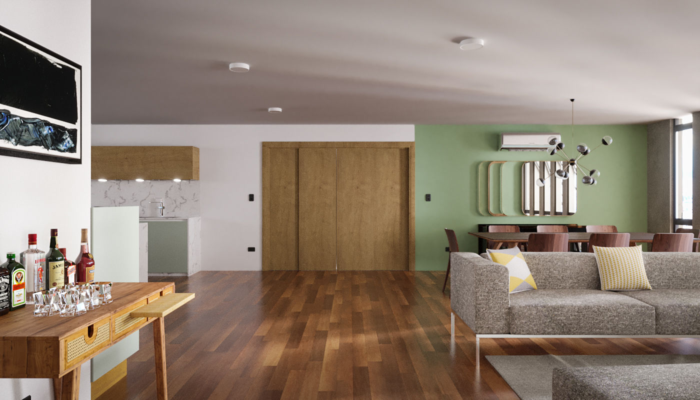 sala - casa contemporânea - casa moderna - imagem 3d - render