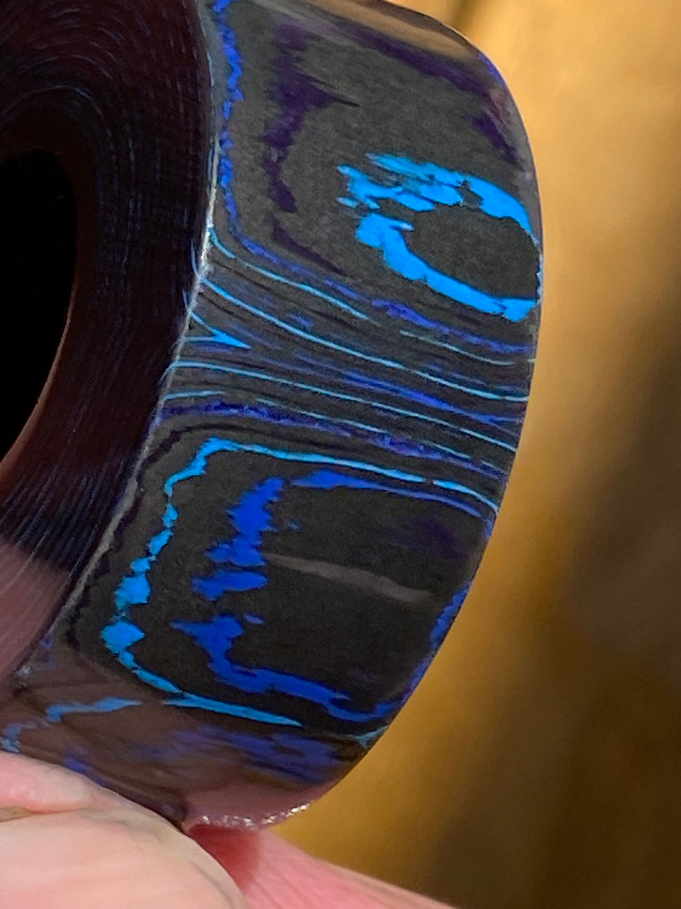 Pacific Blue  Damascus Carbon Ring Blank