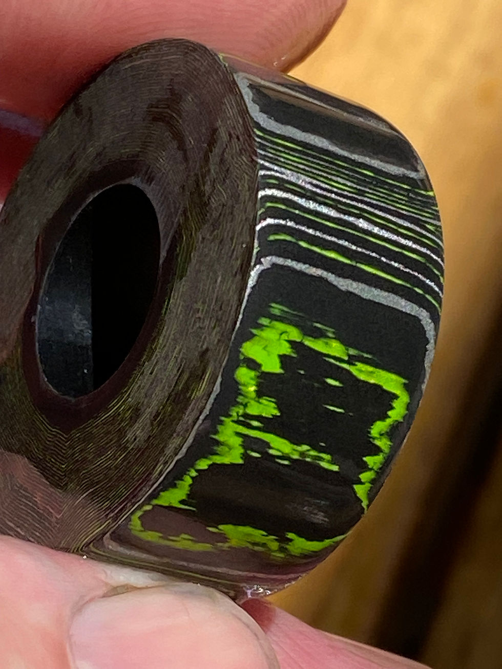 Toxic Green Stainless Damascus Carbon Ring Blank