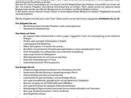 STELLENANGEBOT ARCHITEKT (m/w/d)