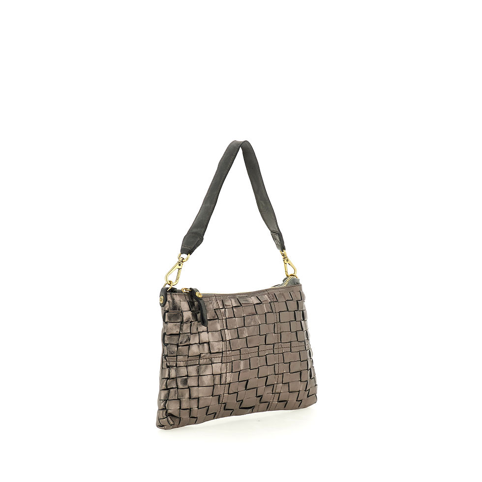 Campomaggi axelremsväska i läder mörkgrå framifrån