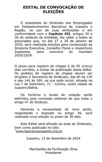 EDITAL DE CONVOCAÇÃO DE ELEIÇÕES