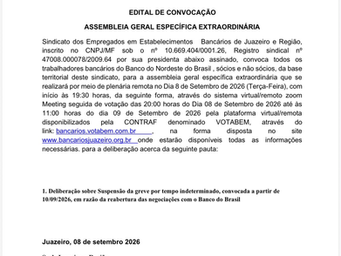 EDITAL DE CONVOCAÇÃO - ASSEMBLEIA GERAL ESPECÍFICA EXTRAORDINÁRIA