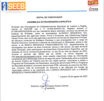 EDITAL DE CONVOCAÇÃO
ASSEMBLEIA EXTRAORDINÁRIA ESPECÍFICA