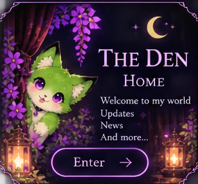 Playful lime-green kitsune fox peeking into the Den