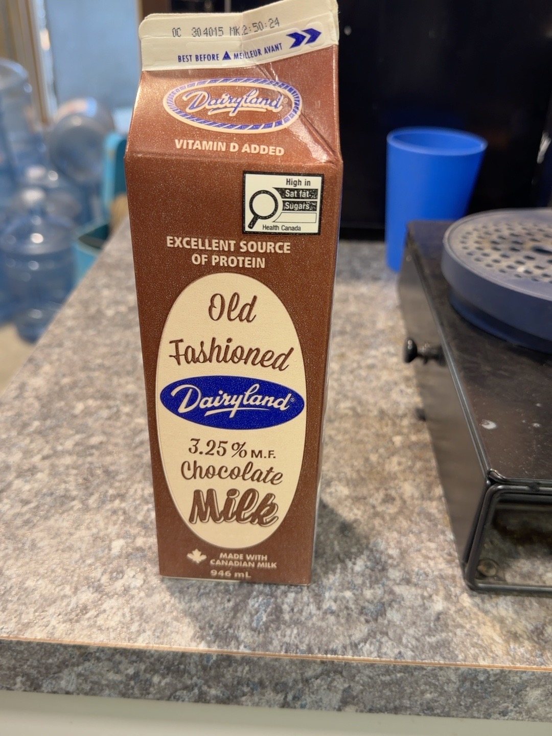 Dairyland Old Fashioned 3.25 percent chocolate milk carton photographed for the Old Favourites shelf