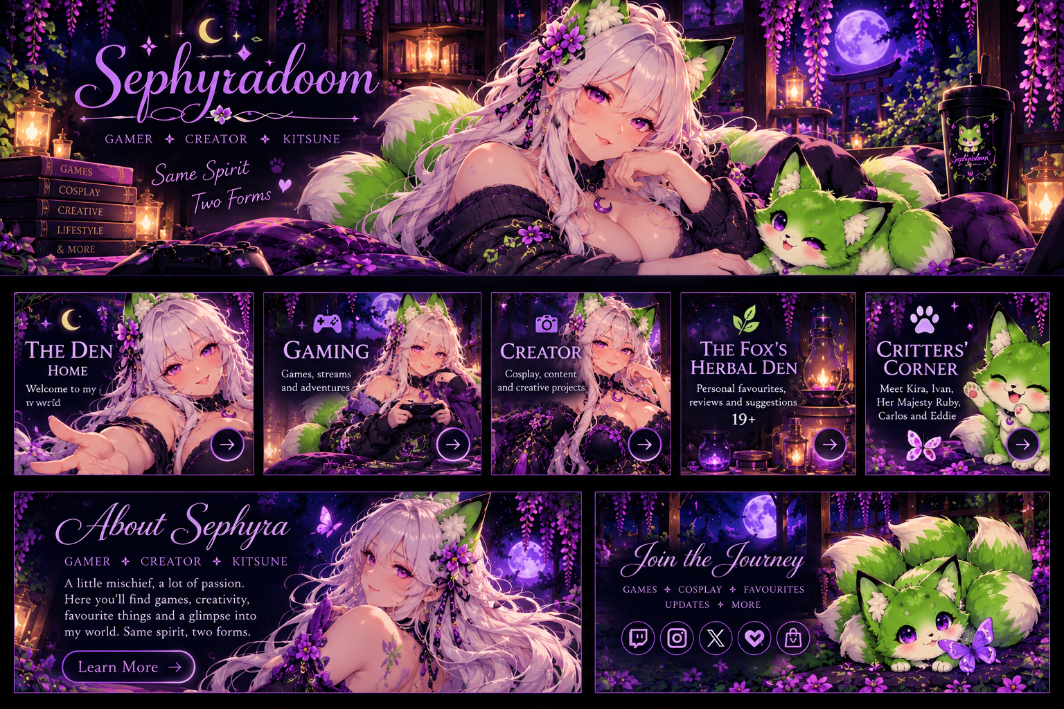 SephyraDoom the platinum-haired kitsune and her lime-green three-tailed fox form in the mystical Vault