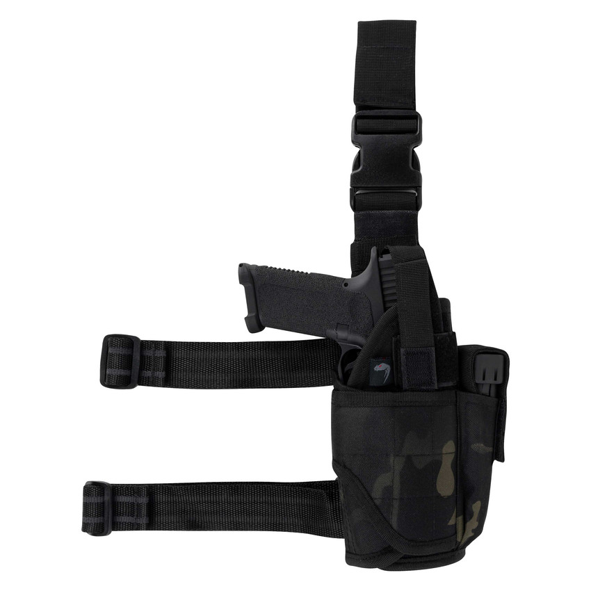 VCam Black colour adjustable holster, open-bottom design, with removable belt strap for secure, adaptive concealed carry.