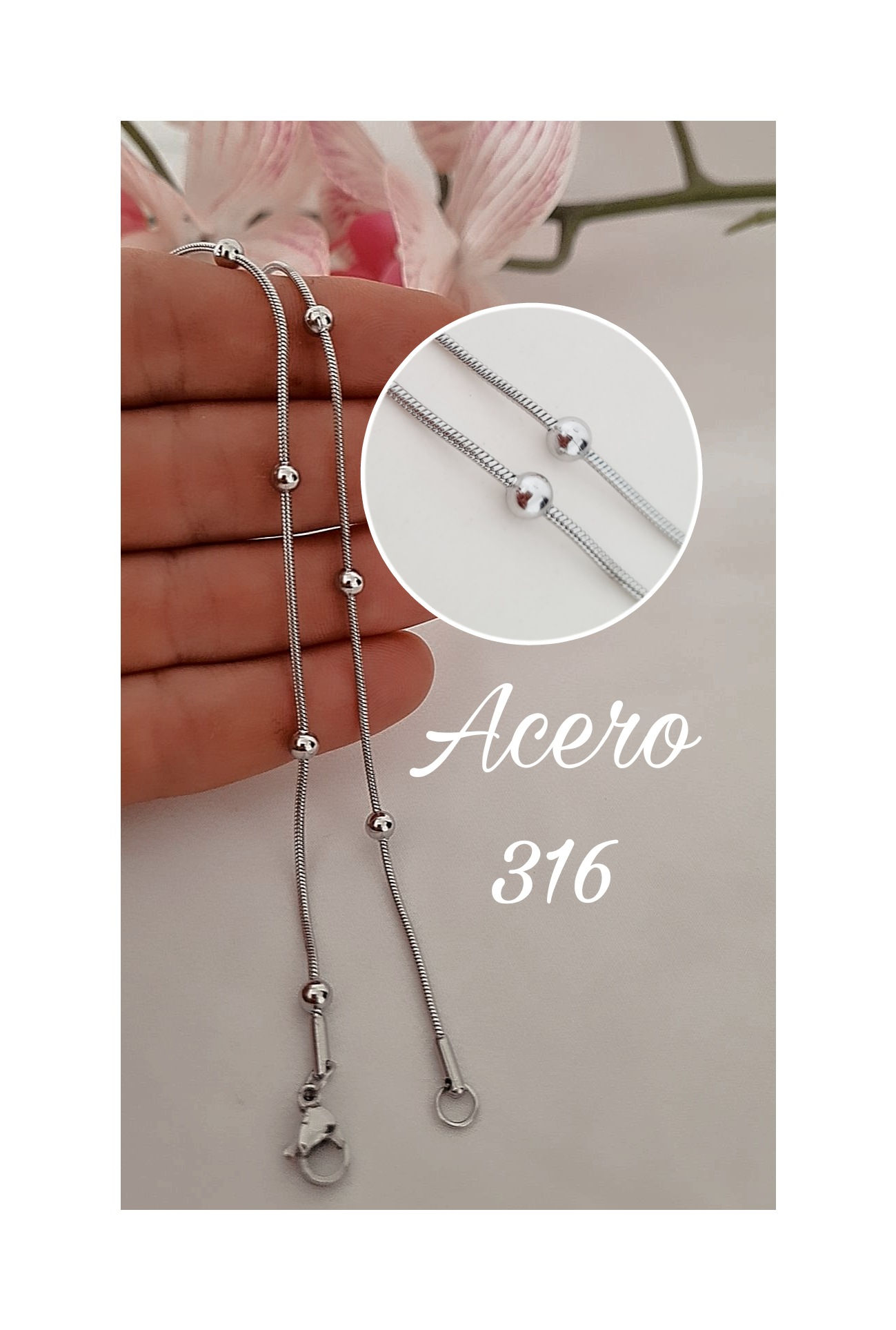 Cadena Acero Clapton detalle bolitas 45cm