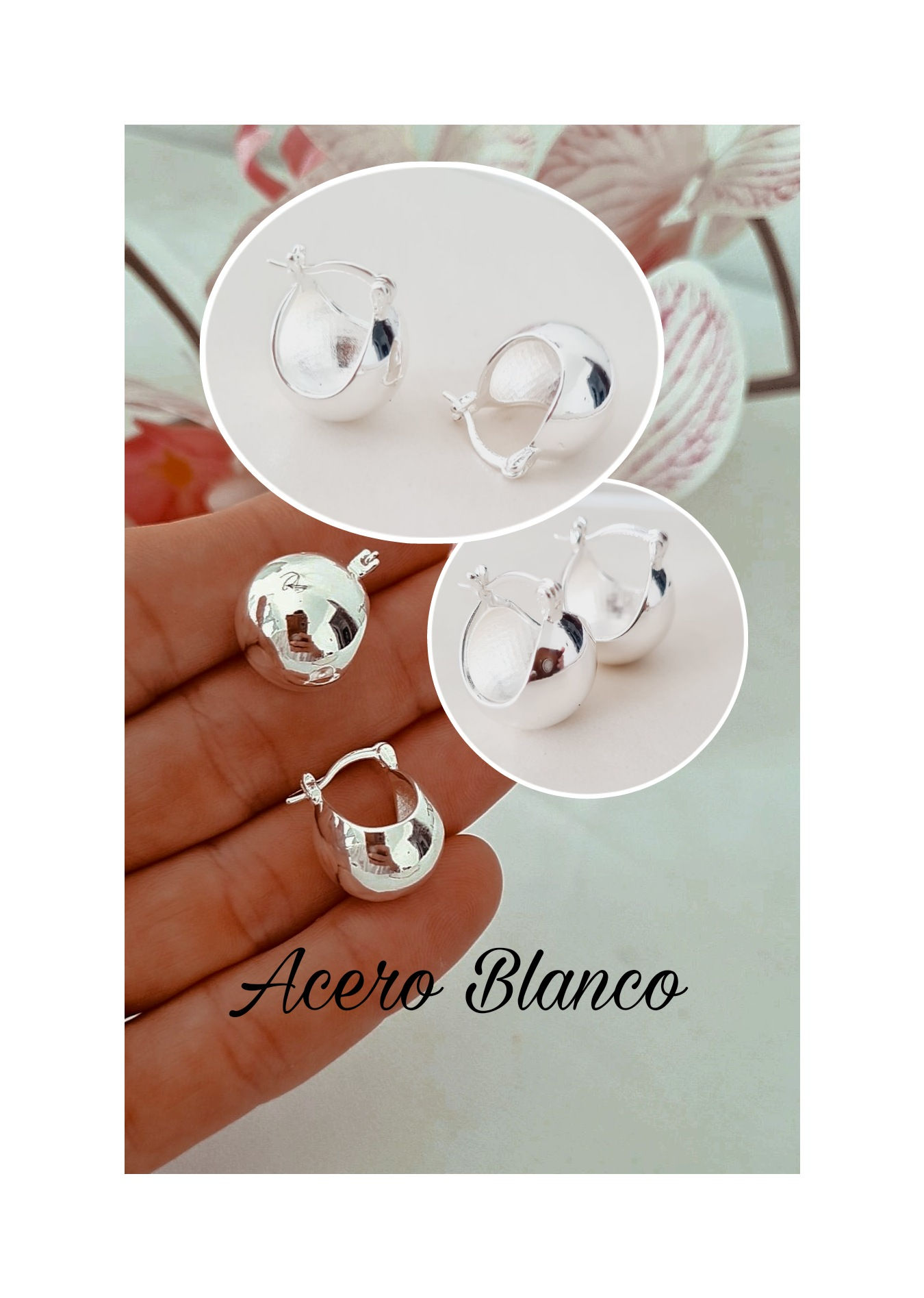 Argolla Acero Blanco Canasta Lisa inflada 1.7cm