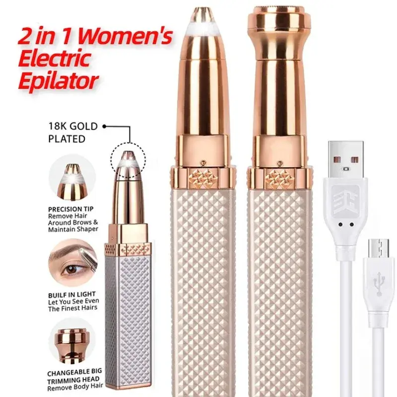 2 in 1 Women's Electric Epilator USB Charging Portable Hair Remover Bikini Painl