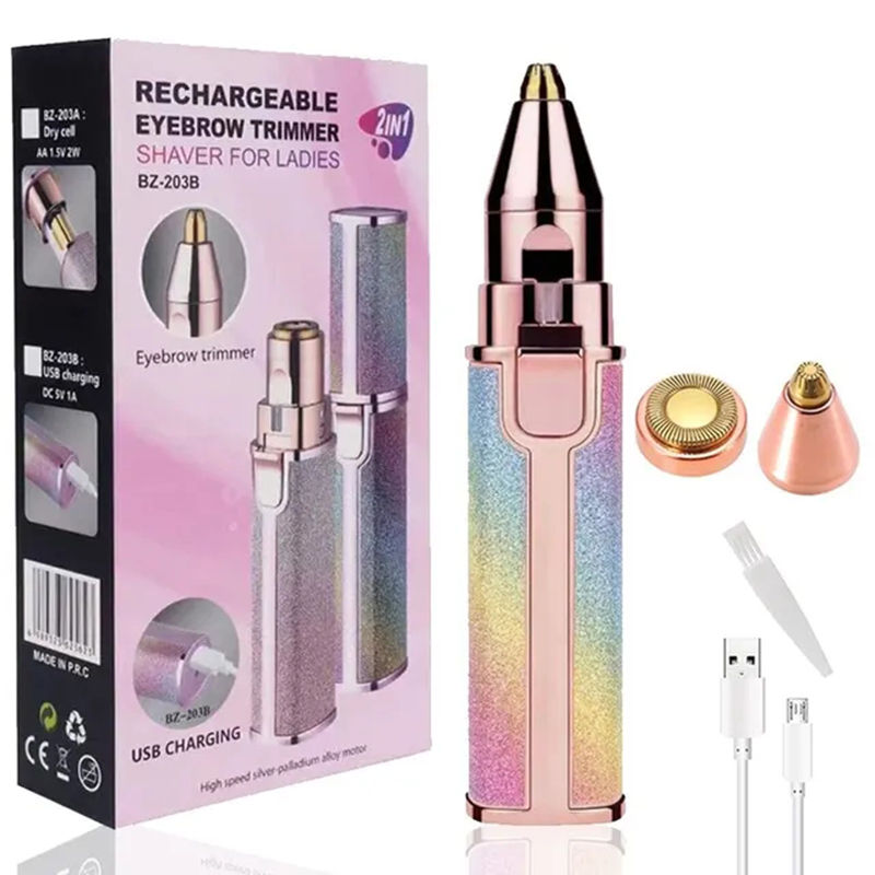 Portable 2 IN 1 Electric Epilator Eyebrow Trimmer Women's Body Facial Lip Epilat