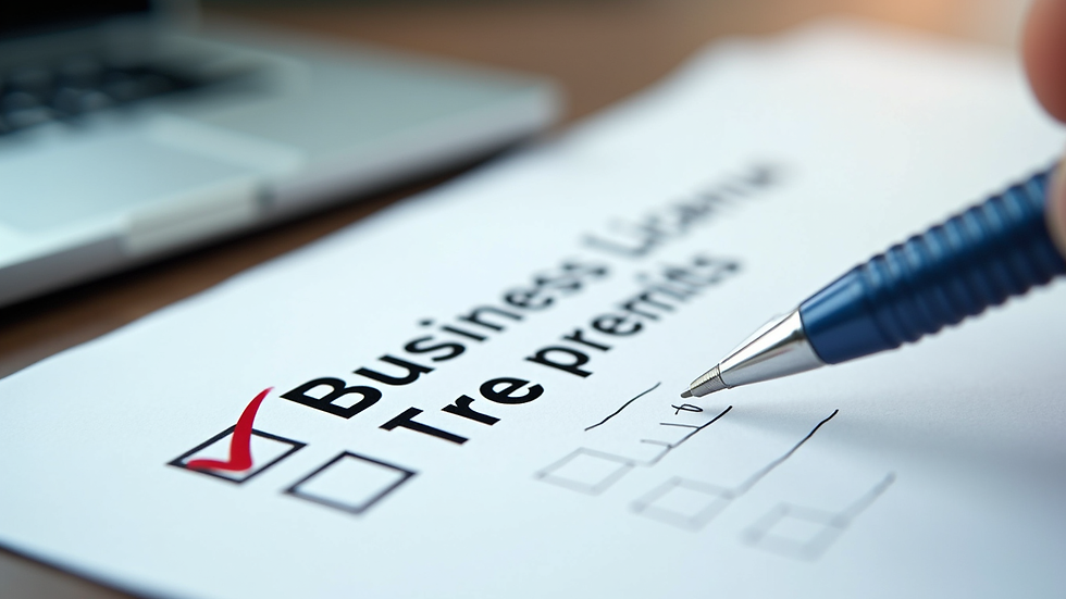 Close-up view of a checklist with business licenses and permits