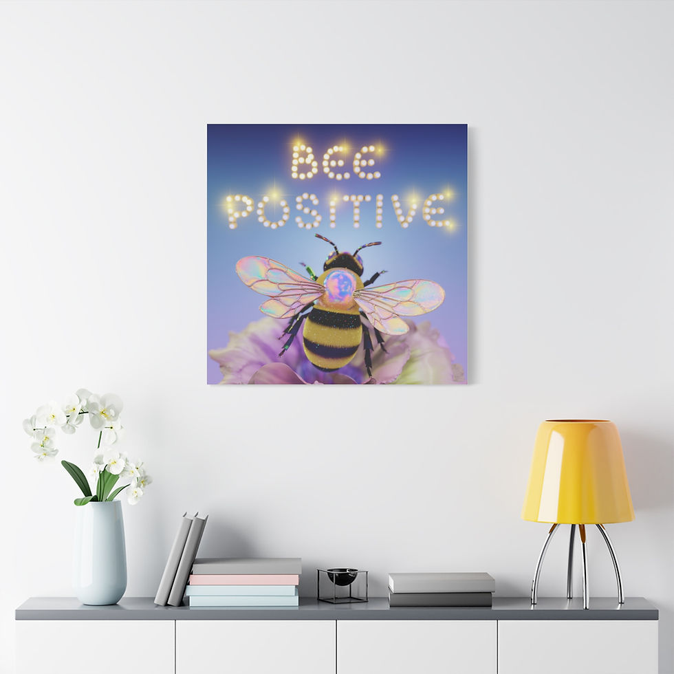 Thumbnail: Bee Positive canvas art hanging on wall
