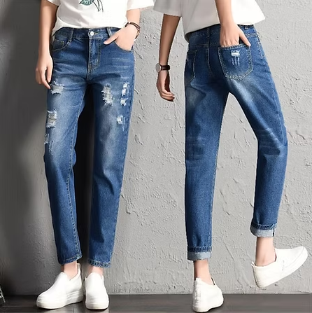 Thumbnail: Mid Waist Boyfriend Big Ripped Hole Jeans Casual High