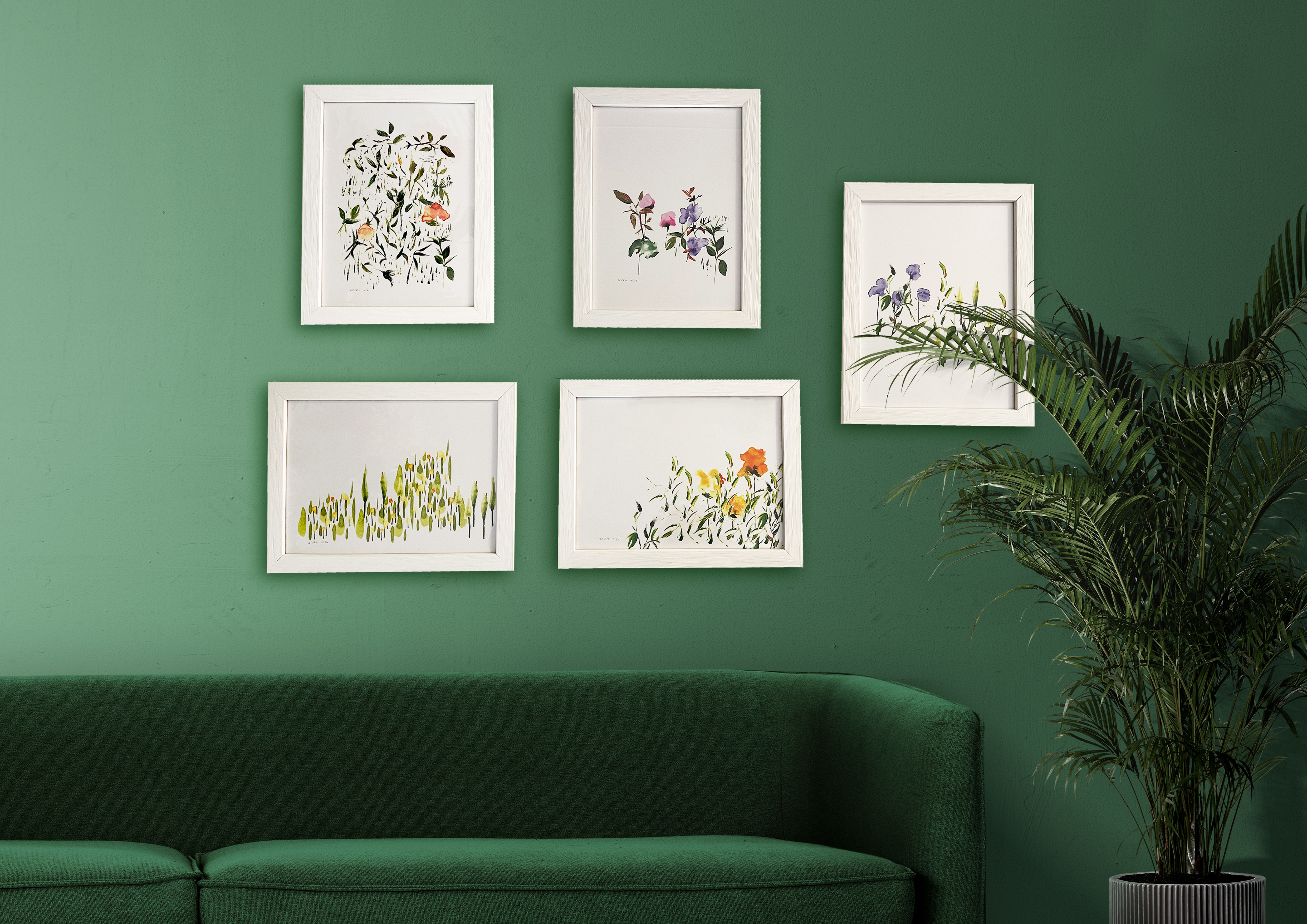 Set of 5 prints of original hand-hand printed illustration