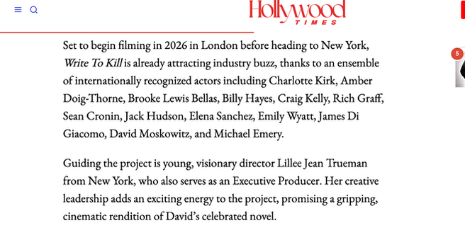 Lillee Jean Trueman Attached for Directing Write to Kill Series 