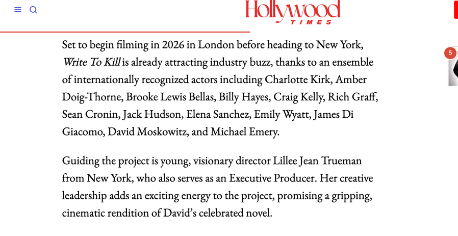 Lillee Jean Trueman Attached for Directing Write to Kill Series