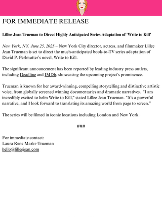 Lillee Jean Trueman to Direct Highly Anticipated Series Press Release