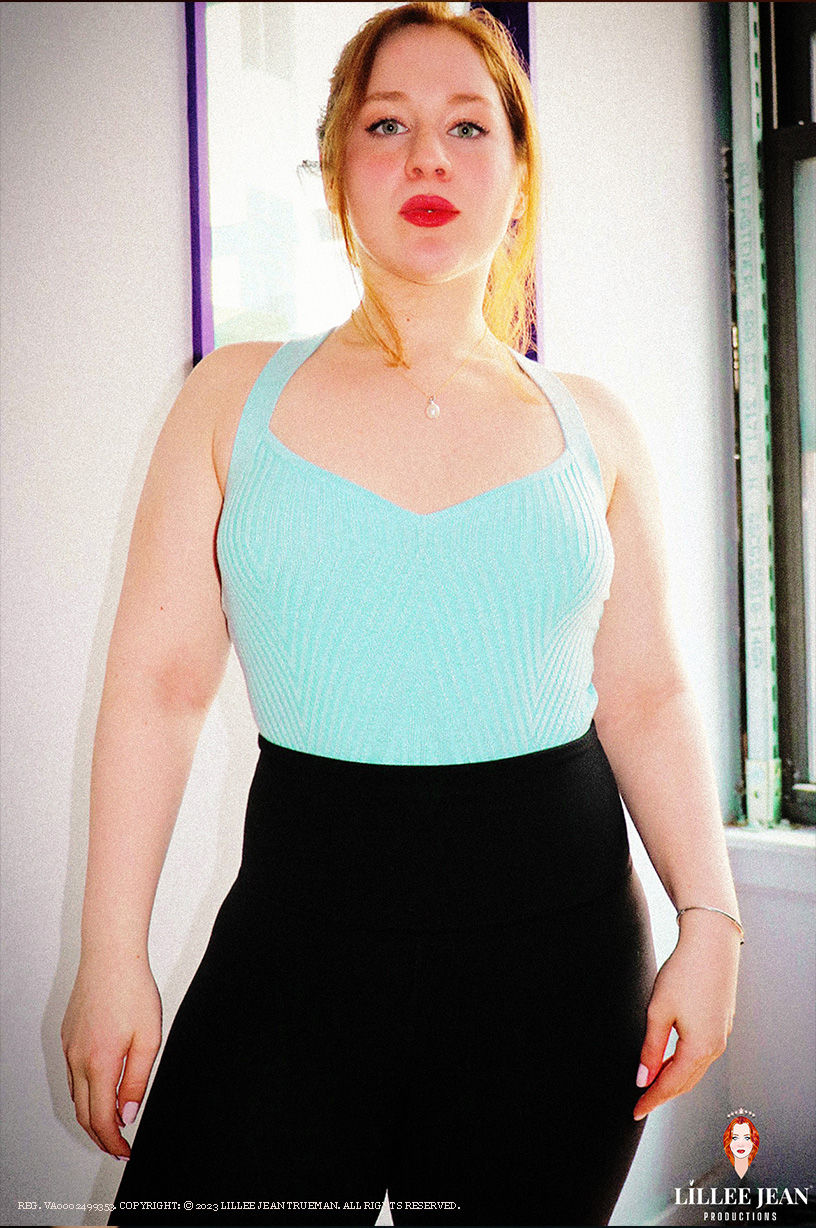 Professional archival behind-the-scenes photograph of Lillee Jean Trueman perfecting operatic and vocal performance at the prestigious Liz Caplan Vocal Studio in New York City. Part of the Lillee Jean Editorials of Twenty-Three collection. VA0002499353