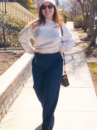 Actress Lillee Jean in Relaxed Trousers and Baseball Cap Saturday NYC
