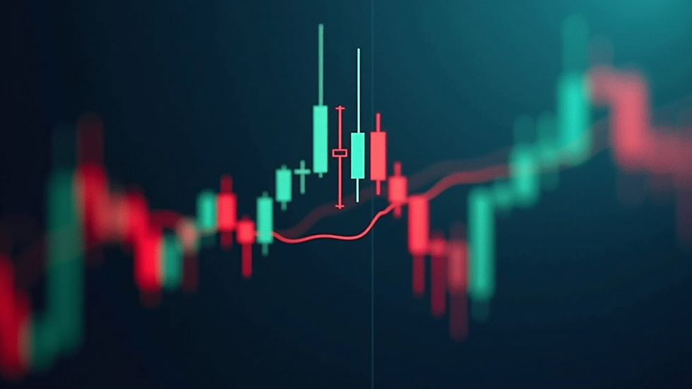 High angle view of a candlestick pattern chart highlighting an engulfing pattern