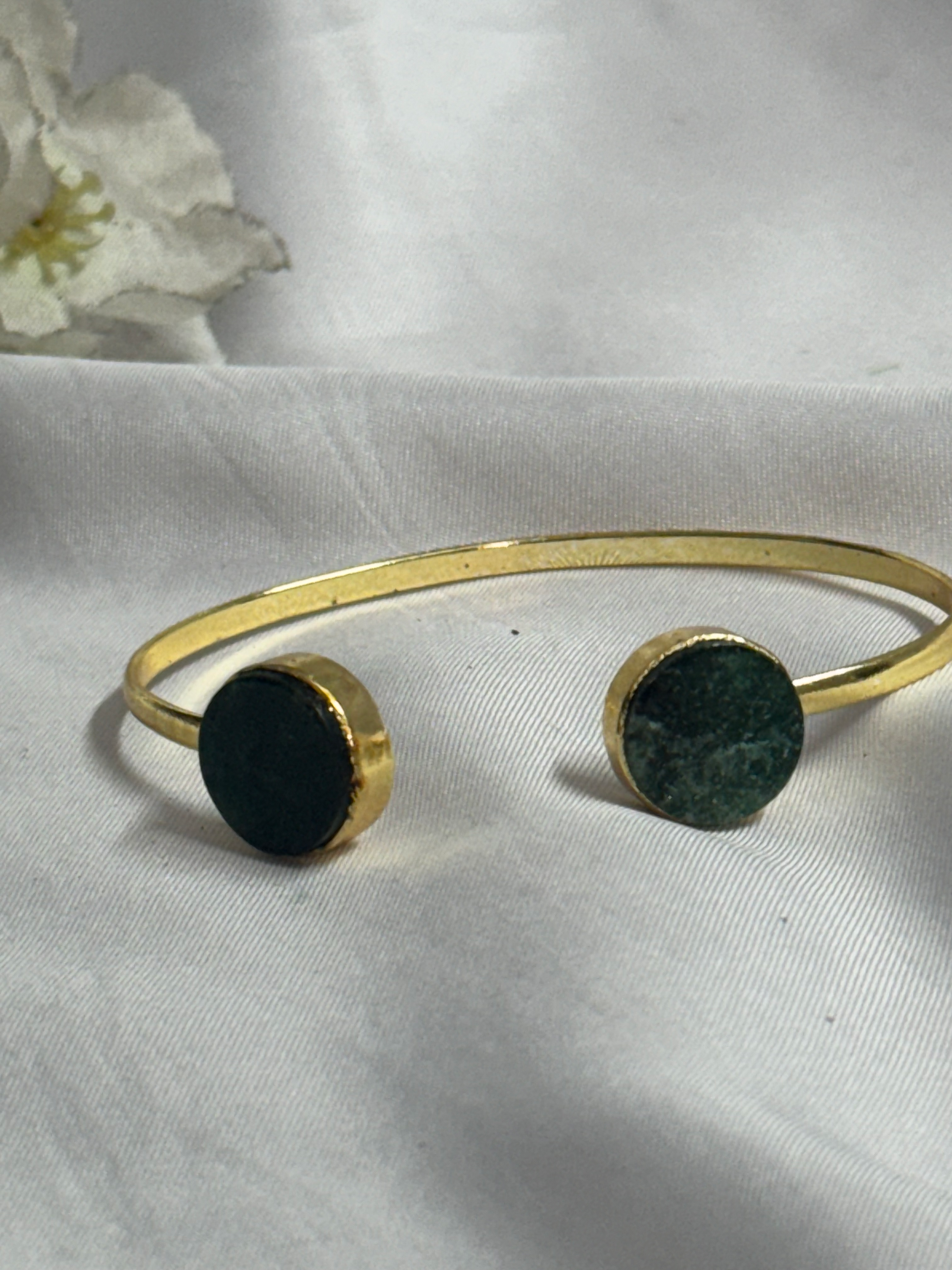 Jade Adjustable Bangle in 18 k Gold Plating